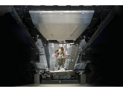 Комплект защит (алюминий 4 мм) (картер, КПП, бак, адсорбер, топливопровод) Москвич 3 2022- (V - 1.5T 2WD), JAC JS4 2022-