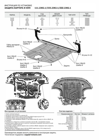 Защита картера + КПП Сталь, Kia Ceed 2021-, V - 1.5T; 1.6/Kia XCeed 2020-, V - 1.6/Hyundai Elantra 2019-2021, V- 1.6; 2.0/K (111.2382.1) Rival