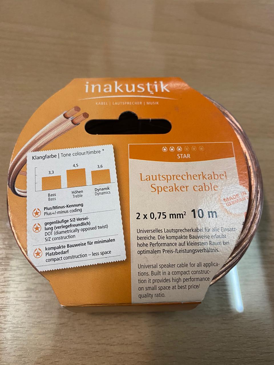 Кабель акустический INAKUSTIK Star LS cable, 2 x 0.75 mm2, 10 m, 003020010