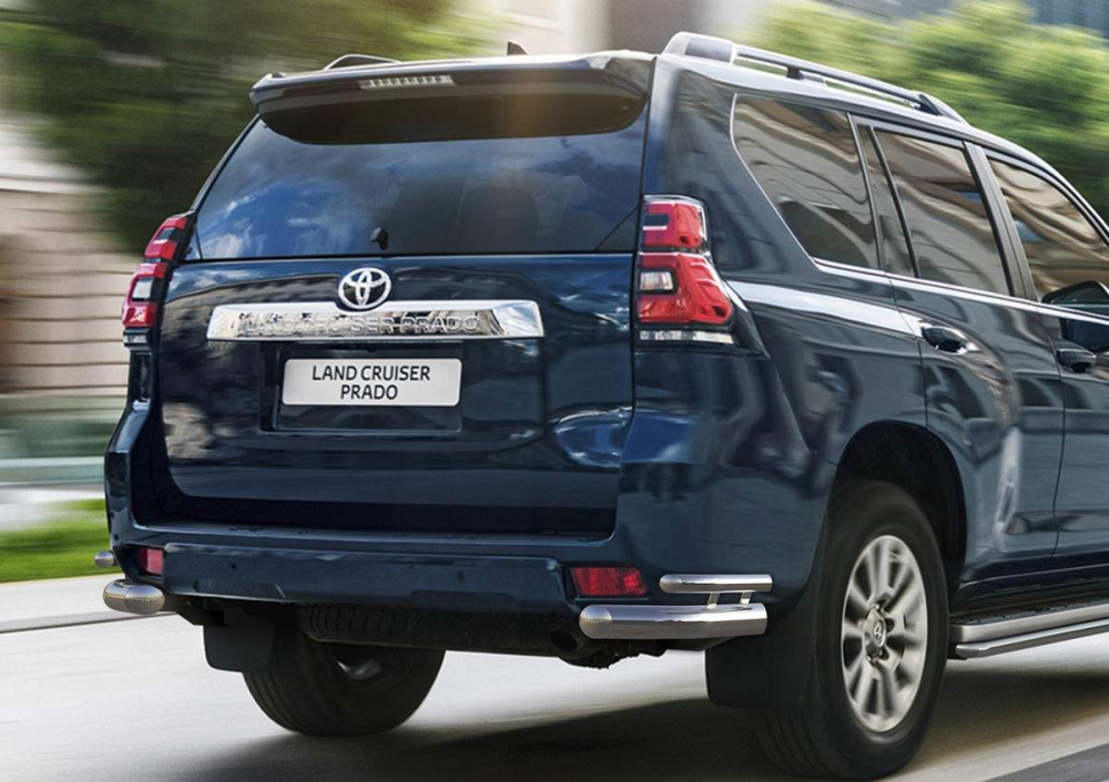 Защита заднего бампера d76+d42 Уголки Toyota Land Cruiser 150 Prado 2017- (R.5721.007) Rival