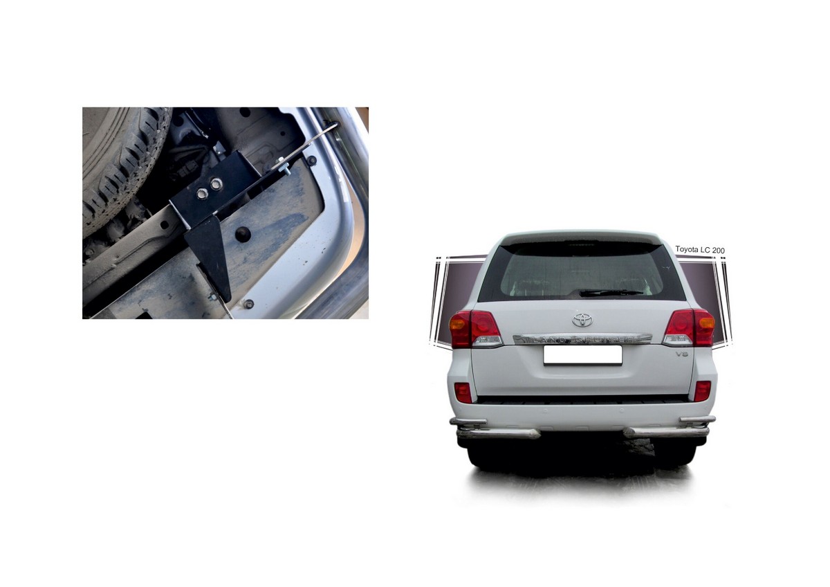 Защита заднего бампера d76+d42 уголки Toyota Land Cruiser 200 2011-2015 (R.5713.017) Rival
