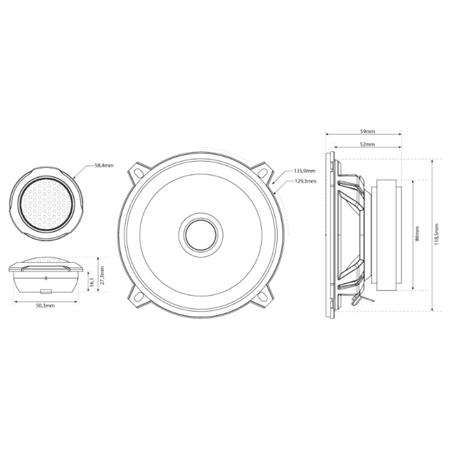 Автомобильная двухполосная компонентная акустика MTX TR50S