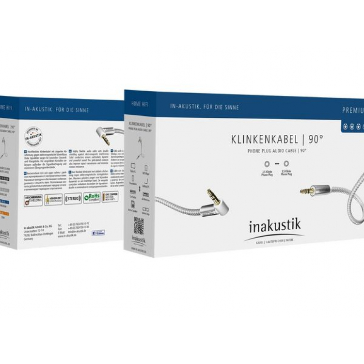 Кабель межблочный INAKUSTIK Premium MP3 Audio Cable 90°, 3.5 Phone plug, 0.5 m, 004104005