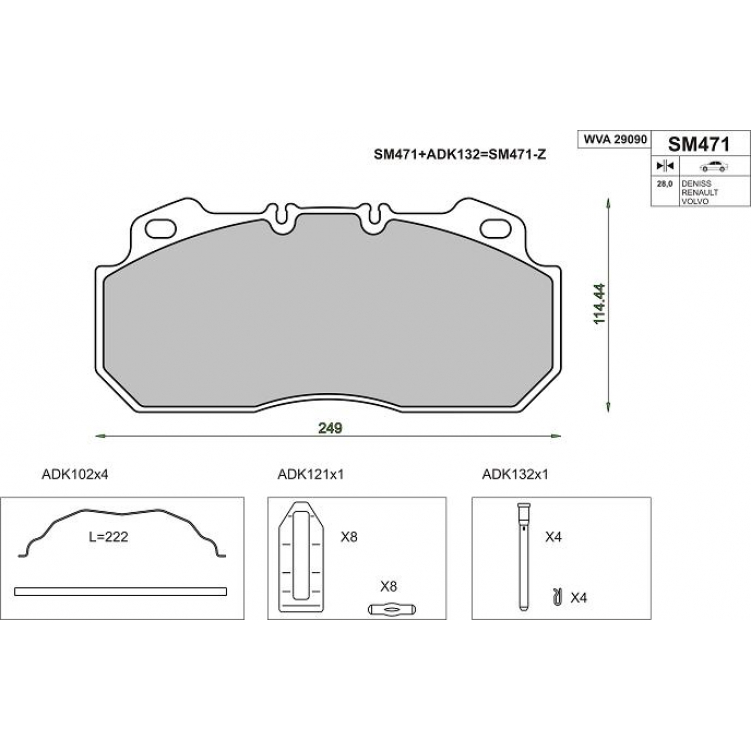 Колодки тормозные дисковые 4 шт. 249,5х114,44х28 WVA 29090 VOLVO Bus B10, B12 1995-, Renault AE 385, AE 520, AE 420 Ti 1995-, DENNIS Fire Engine Sabre 1995- для грузовика или прицепа по низкой цене в Москве. Можете купить недорого колодки тормозные дисковые 4 шт. 249,5х114,44х28 wva 29090 volvo bus b10, b12 1995-, renault ae 385, ae 520, ae 420 ti 1995-, dennis fire engine sabre 1995- в наличии!Всего 8 038 р.