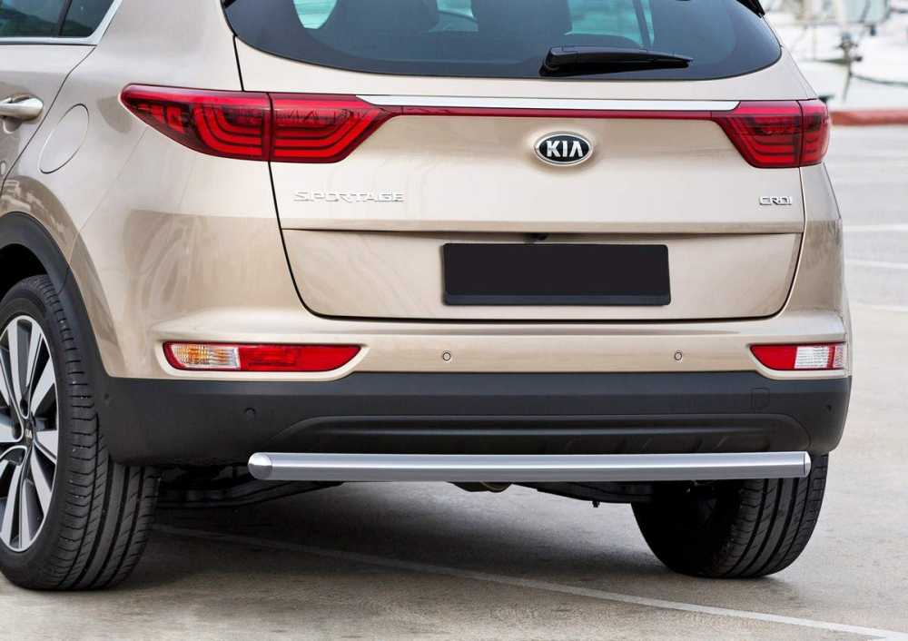 Защита заднего бампера d57 + комплект крепежа, RIVAL, Kia Sportage 2016-2018, кроме GT-Line