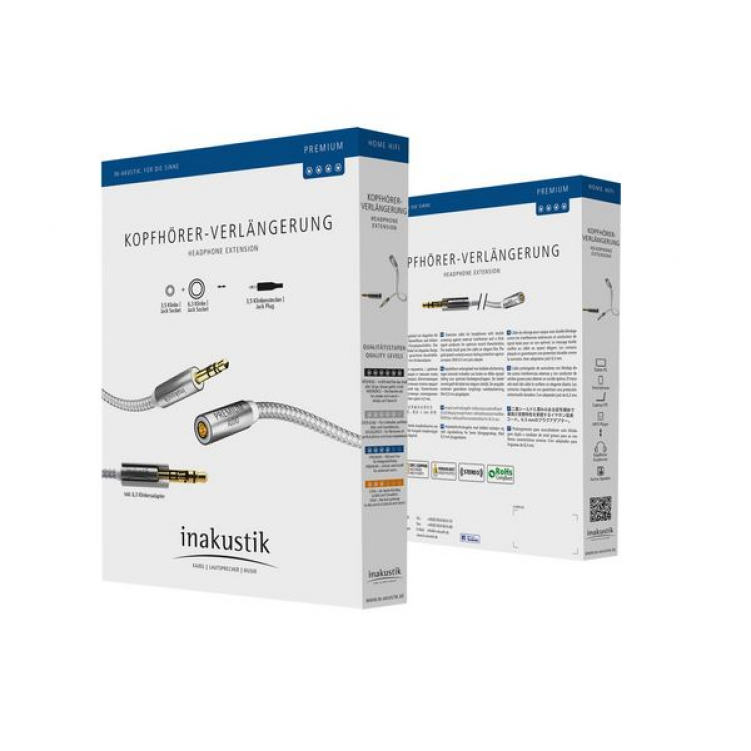 Кабель удлинитель INAKUSTIK Premium Extension Audio Cable, 10m, 3.5mm jack<>3.5mm jack(F)+6,3 jack adapter, 00410210