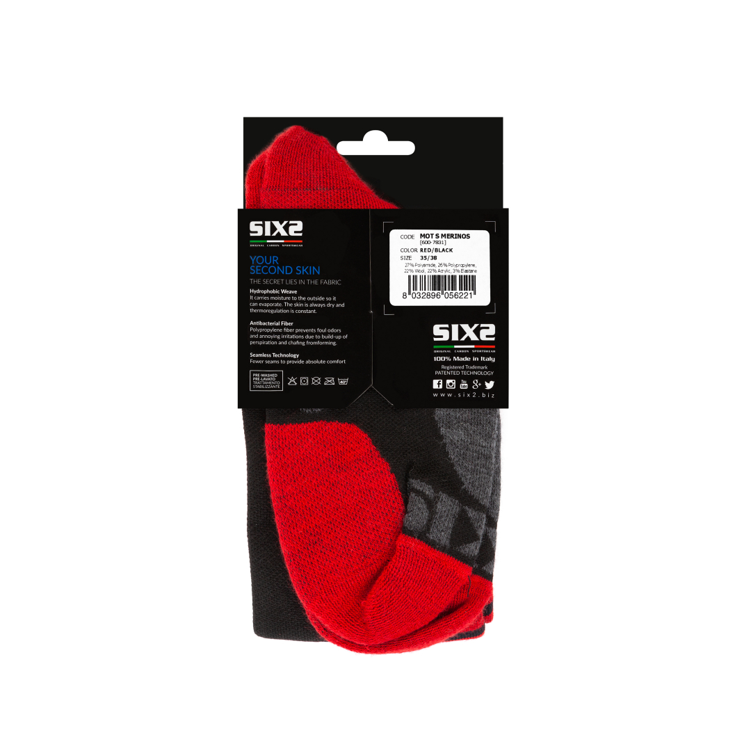 Носки SIXS MOT S MERINOS WOOL Red/Black, 35/38, Артикул: MOTM-35NE-RO