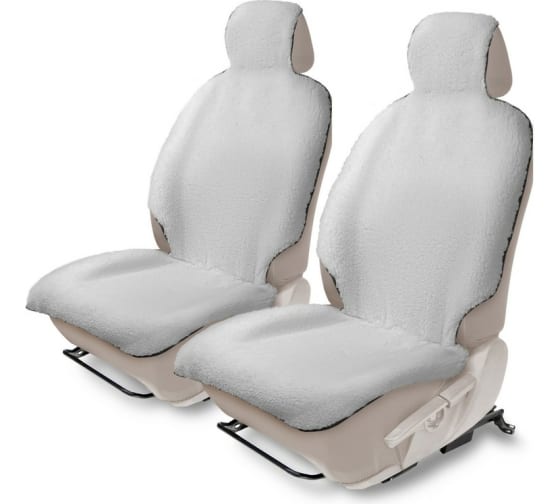 Меховая накидка на сиденье автомобиля с подголовником, AutoFlex, 2 шт. цвет белый. (91211) Rival