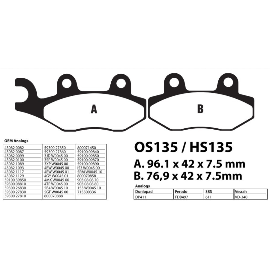 Купить тормозные колодки rm brp yamaha kawasaki suzuki stels hs135 по цене 476 р.. Низкие цены. Большой выбор. Доставка по всей России.  Интернет-магазин в Москве. Только положительные отзывы!