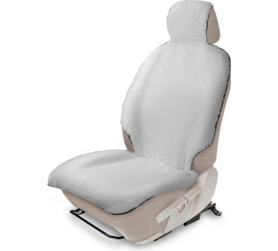 Меховая накидка на сиденье автомобиля с подголовником, AutoFlex, 1 шт. цвет белый. (91210) Rival