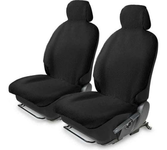 Меховая накидка на сиденье автомобиля с подголовником, AutoFlex, 2 шт. цвет черный. (91217) Rival