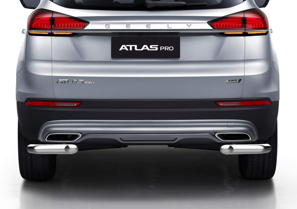 Защита заднего бампера d57 уголки Geely Atlas Pro (2021- ) (R.1906.002) Rival