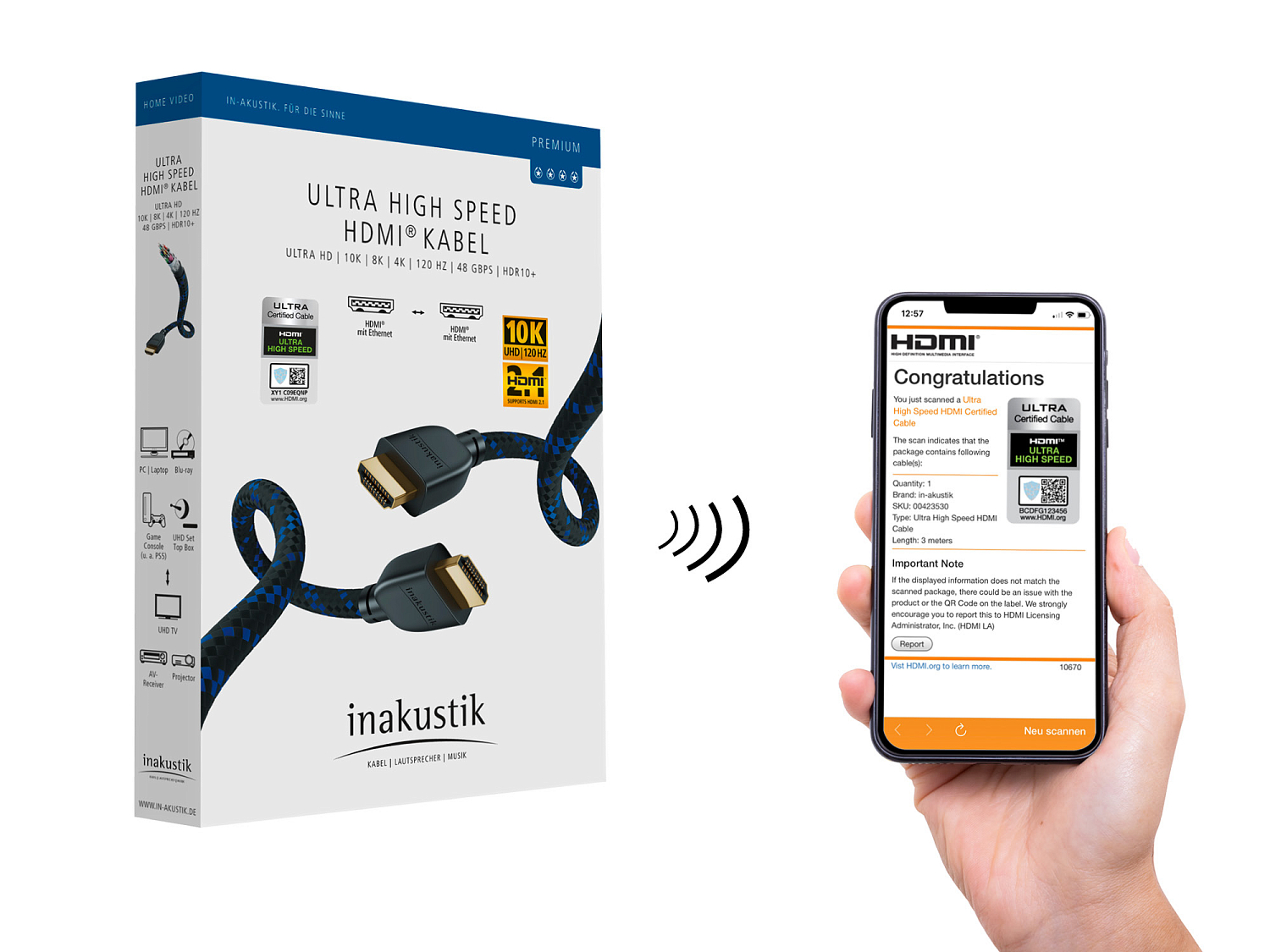 HDMI кабель INAKUSTIK Premium HDMI 2.1, 3.0 m, 00423530