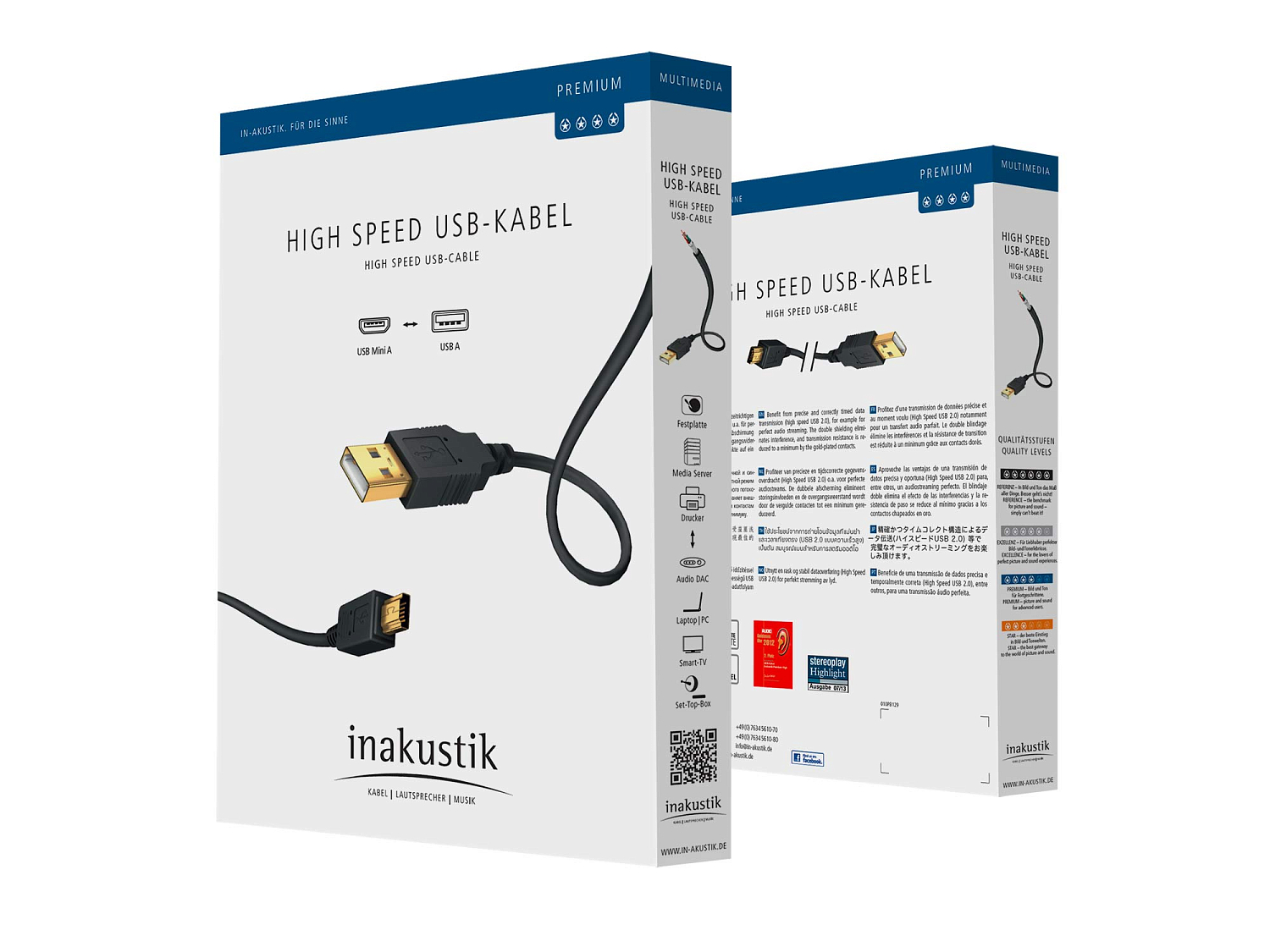 Кабель USB INAKUSTIK Premium High Speed USB 2.0, 2 m, 01070002